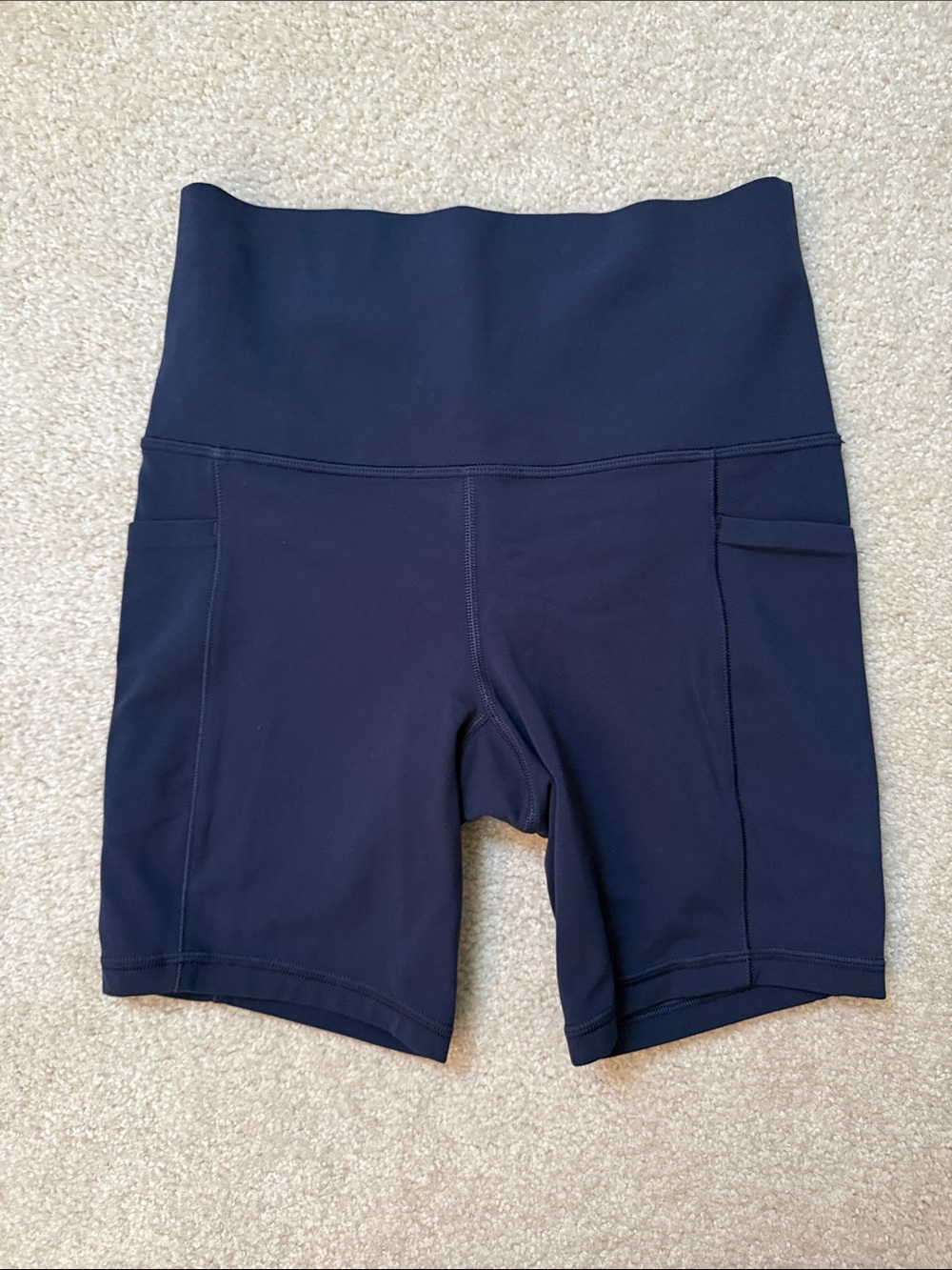 Athleta Navy High-Waist Bike Shorts with Pockets
